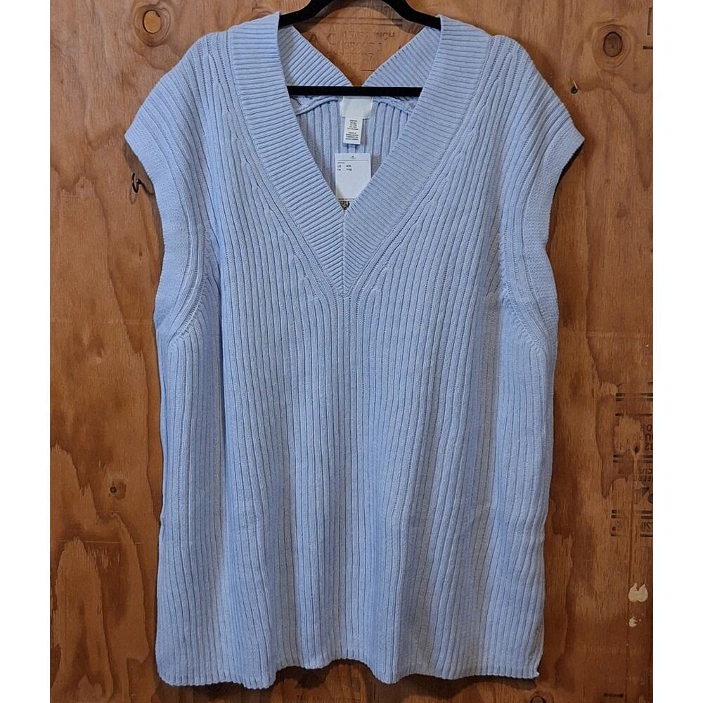NWT H&M Sweater Vest Women's XXL Light Blue Ribbed Academia Preppy Minimalist